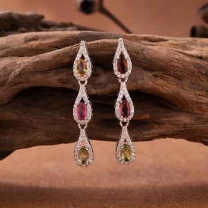925 Sterling Silver Earrings/Studs Set With Natural Tourmaline